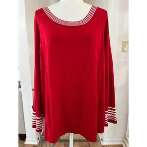 NWT Maggie McNaughton Riviera 2X Red Combo Sweater With White Stripes